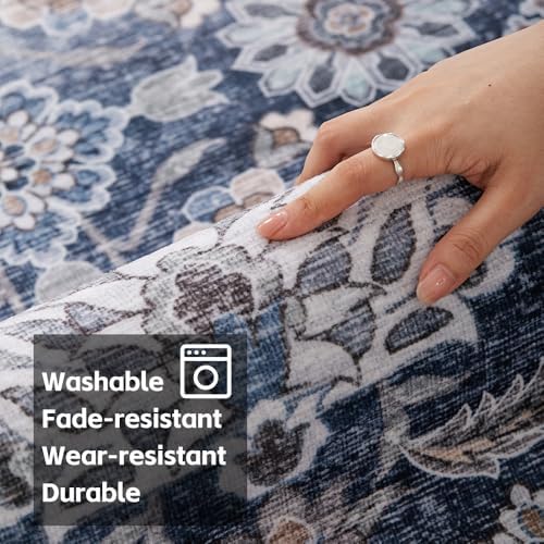 5x7 Grey Blue Washable Area Rug for Living Room, Vintage Print - Image 5