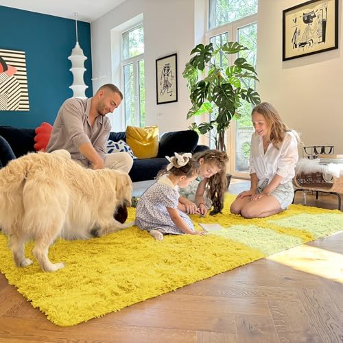 OLANLY 3x5 Machine Washable Small Bedside Rug, Soft Fluffy Shaggy Rugs for Living Room, Bedroom, Indoor Floor Carpet for Kids Girls and Boys, Preppy Dorms, Nursery, Home Decor Aesthetic, Yellow - Image 7