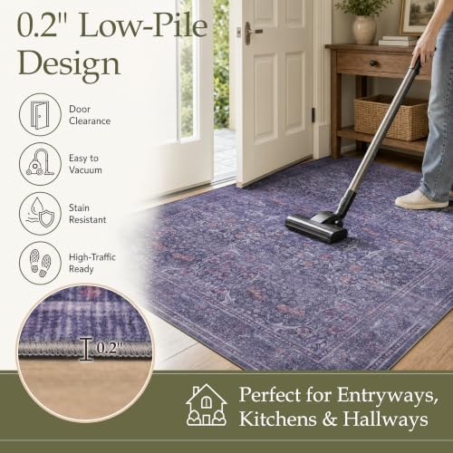 JOLLYVOGUE Entryway Rug, 2x3 Washable Vintage Floral Rug, Twilight Purple - Image 6