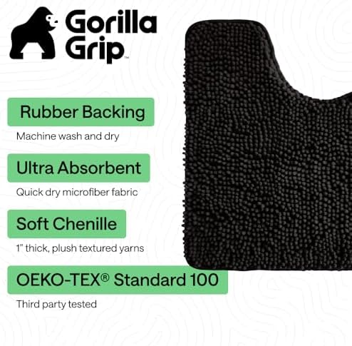 GORILLA GRIP Area Rug Sets and Oval Toilet Base, 3 Piece Black - Image 3