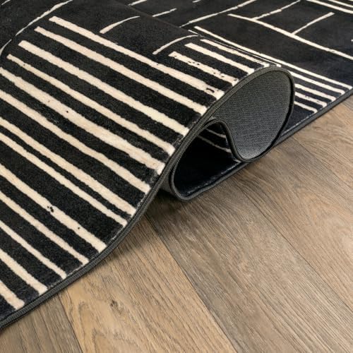 Rugshop Block Stripe Machine Washable Non-Slip Runner Rug, 2'x6' Black - Image 4