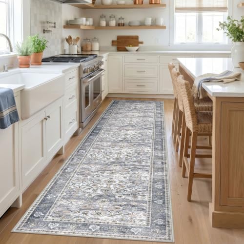 KUTA Vintage Long Runners for Hallways 3x12 Grey Blue Washable - Image 2