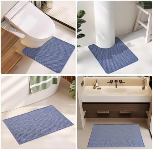 TYUU Large Bathroom Rugs Non Slip Washable Bath Rugs Super Absorbent Bathroom Rug Thin Quick Dry Low Pile Bath Mats, Denim Blue 36"x60" - Image 6