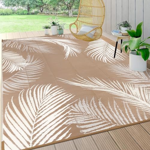 Pauwer Waterproof Outdoor Rug 8x10, Plastic Straw Patio Mat, Leaf Brown by Pauwer