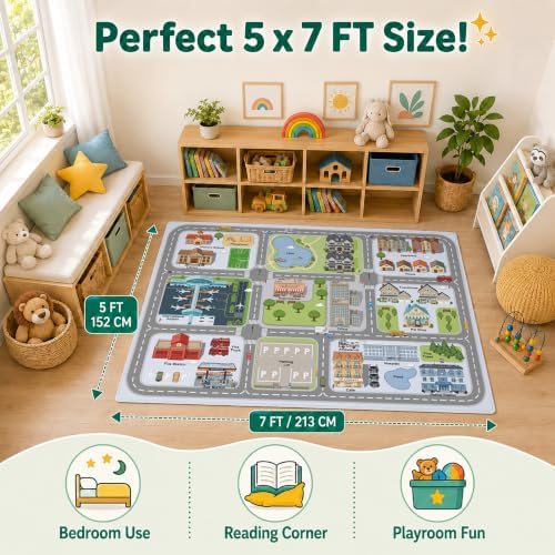 Nayoroom Kids City Community Rug, Airport and Roads, Non-Slip, 5 x 7 ft - Image 2