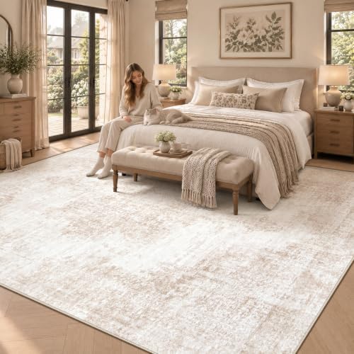 Area Rug 6x9 Vintage Rugs: Washable Living Room Rug Retro Medallion Distressed Large Rug Soft Low Pile Non-Slip Rugs Indoor Floor Carpet for Bedroom Kitchen Nursery Dining Table Office (Beige/Brown) - Image 3