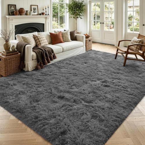 Noahas 5x7 Dark Grey Fluffy Soft Area Rug Non-Slip for Living Room Bedroom by ModernHomeDecor
