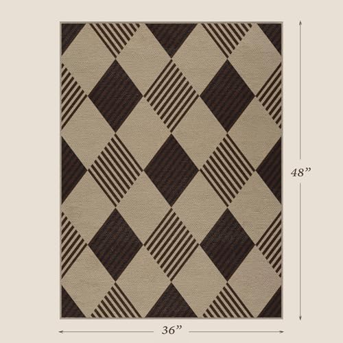 Easy Jute 3x4 Entryway Rug, Washable Non Slip Farmhouse Diamond Checkered - Image 2