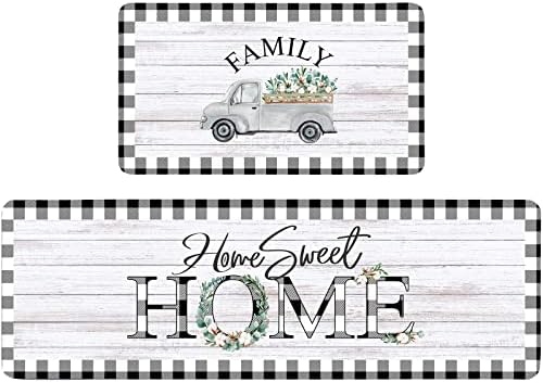 Riakrum 2 Pcs Farmhouse Kitchen Rugs Non Slip Washable Buffalo Plaid Mat by Riakrum