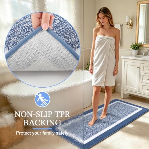 Pauwer Bathroom Rugs 3 Piece Set, Non Slip Washable Bath Mat, Blue - Image 5