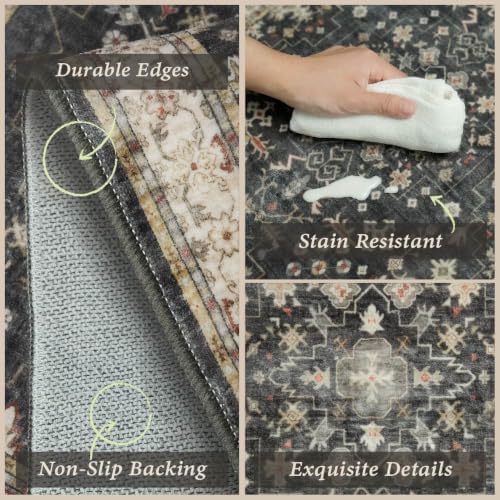 JTJ Kitchen Rugs Set of 3, Black Boho Vintage Washable Non Slip Mats - Image 4