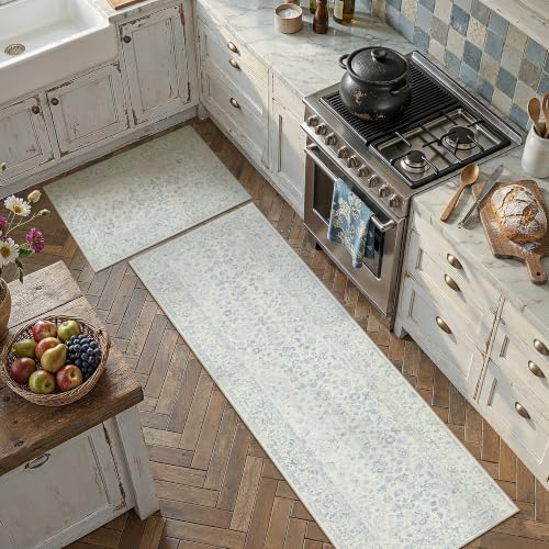 PureCozy 2'x3'+2'x6' Blue 2-Piece Kitchen Rug Set with Runner - Image 4