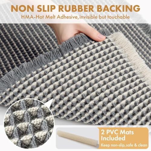 MIULEE Set of 2 Waffle Bathroom Rugs Dark Grey&Cream Bath Mat 17x24 Inch - Image 4