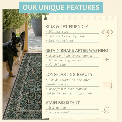 Farmhouse 3x4 Rug for Entryway Indoor, Non Slip Dark Green Washable Kitchen Floor Mats, Low Pile Funky Bedroom Carpet, Dark Academia Rug - Image 5