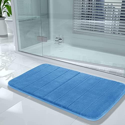 Yimobra Long Bath Mat 44"x24", Super Soft Quick Dry Memory Foam Bathroom Rug, Water Absorbent, Non Slip Backing Machine Washable for Tub Shower, Thick Comfort Support, Blue - Image 2