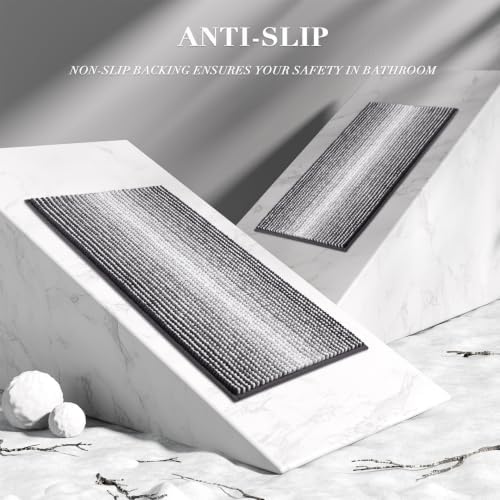 BSICPRO Large Chenille Bathroom Rugs, 24x36 Striped Bath Mats, Grey - Image 5