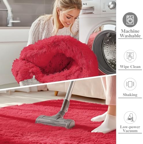 OLANLY 5x8 Machine Washable Large Area Rugs for Living Room, Bedroom, Soft Fluffy Shaggy Bedside Rug, Indoor Floor Carpet for Kids Girls and Boys, Dorms, Nursery, Home Decor Aesthetic, Red - Image 2