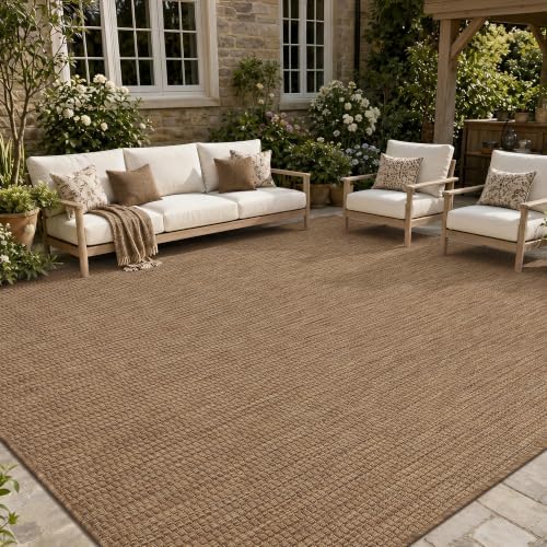 PADOOR-Outdoor Rug-Patio Rug 8x10 ft Polypropylene Indoor Outdoor Rugs Outdoor Carpet for Patio Deck Balcony Porch, Textured Weave, Durable for High Traffic, Fade-Resistant, Modern Neutral Brown by PADOOR