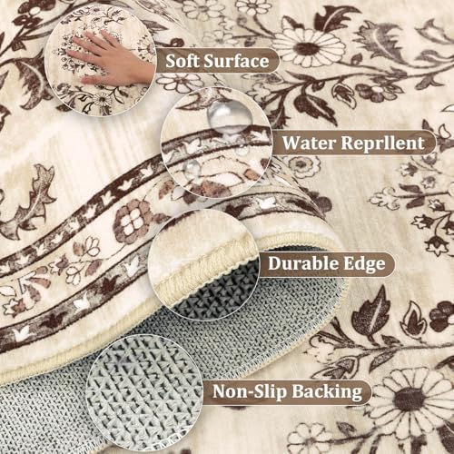 Yamaziot 2x12 Washable Hallway Runner Rug Non Slip Floral Carpet, Brown - Image 4