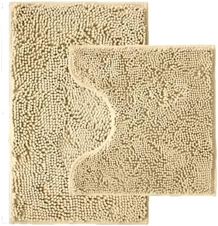 Bathroom Rugs Sets 2 Piece,Super Absorbent Chenille Bath Mats and U-Shaped Toilet Rug,Strong PVC Non Slip Backing,Microfiber Washable Dry Quickly Bath Mats for Bathroom(20"x32"+20"x20"U, Camel) by Unknown