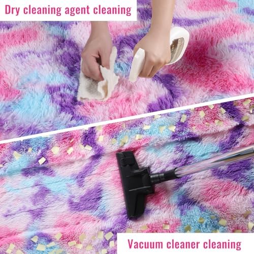 PAGISOFE Rainbow Area Rugs, Round Rug for Bedroom Girls 7Ft, Cute Colorful Pastel Princess Carpet, Shaggy Girls Rug for Kids Room, Fluffy Playroom Nursery Dorm Rugs, Hot Pink Purple Kids Room Decor - Image 7