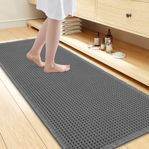 Smiry Waffle Bath Mat 47X24, Extra Soft Absorbent Bathroom Rugs, Dark Grey by Smiry