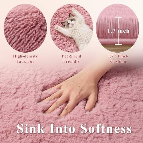 9x12 Ft Blush Pink Fluffy Area Rug for Living Room, Soft Washable - Image 3