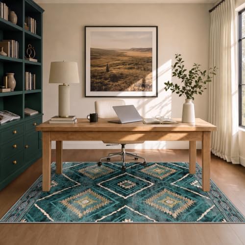 BESTSWEETIE 3'x5' Washable Area Rug for Living Room Bedroom Teal/Green - Image 3