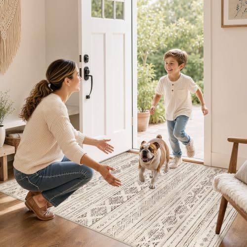 Nakagishi Boho 4x6 Area Rug Living Room Rugs Machine Washable Dark Brown - Image 5
