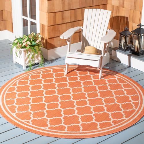 SAFAVIEH Washable Rug Outdoor Courtyard Collection - 7'10" Round, Terracotta & Bone, Non-Shedding & Easy Cleaning, Ideal for Patio, Backyard, Mudroom (CY6918-241) by Unknown