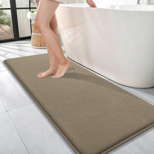 OLANLY Memory Foam Bathroom Runner Rug 47x17, Absorbent Long Bath Mat, Tan by OLANLY