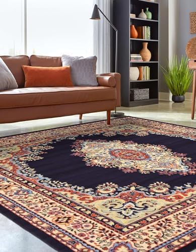 Unique Loom Reza Collection Traditional Persian Style Area Rug, 8' 0" x 8' 0", Navy Blue/Ivory - Image 4