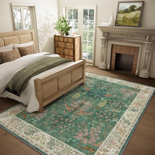 Machine Washable Rugs for Living Room: 9x12 Bedroom Rug Vintage Area Rug Stain Resistant Non Slip Low Pile Lightweight Soft Carpets for Living Room Dining Room Kitchen Nursery Kids Room Farmhouse - Image 2