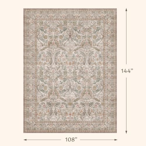 Large Moss Green 9x12 Area Rug for Living Room, Soft Non Slip Stain Resistant Floral Rug for Bedroom Big Dining Room, Light Brown Taupe Home Decor - Image 2