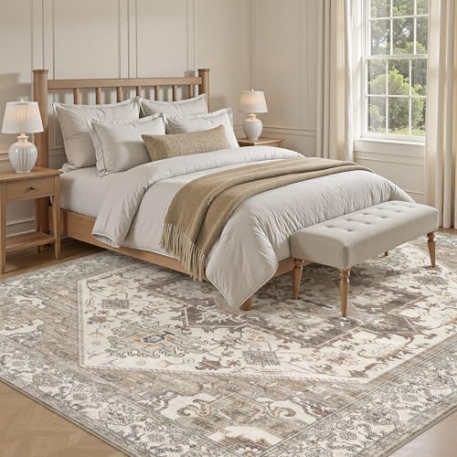 8x10 Area Rug for Living Room- Machine Washable Soft Oriental Vintage Large Indoor Floor Carpet for Bedroom Under Dining Table Home Office Decor - Beige Brown - Image 4