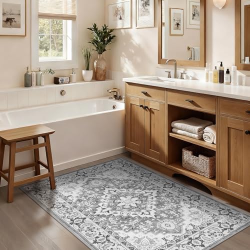 Lofus 3x5 Area Rugs for Living Room Bedroom, Small Carpet Floral Grey - Image 4