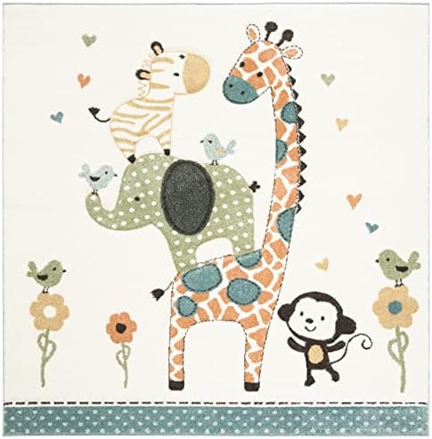SAFAVIEH Carousel Kids Square Rug 8', Modern Ivory CRK120A by Unknown