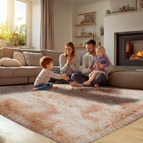 Topmaxcs 10x12 Tie-Dyed Beige Living Room Rug - Shag Modern Luxury - Image 4