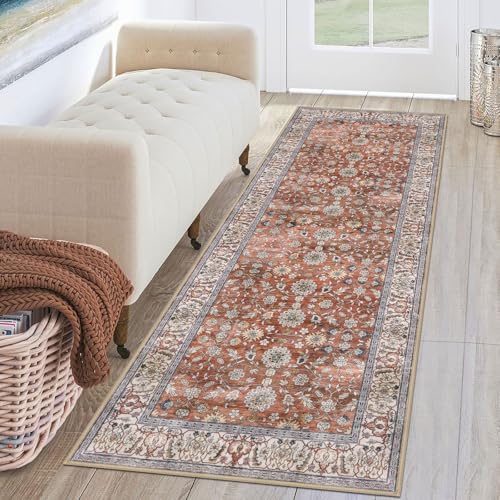 KUTA Runners for Hallways 2x6 Vintage Floral Washable Kitchen Rug Red Clay by KUTA