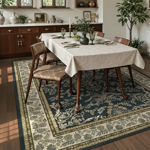 DCX 8x10 Area Rug Living Room: Washable Botanical Carpet Black and Beige - Image 4