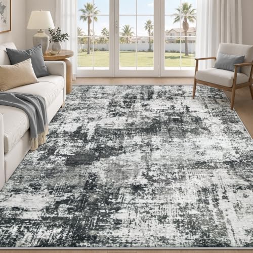 MXSANYOO 5x7 Area Rugs Washable Rug: Abstract Neutral Rugs Modern Non Slip Area Rug Stain Resistant Low Pile Indoor Carpet for Dining Room Bedroom Nursery Office (Black Grey, 5'x7') by MXSANYOORUG