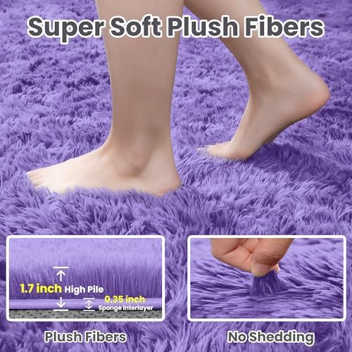 6x9 Fluffy Shag Area Rugs for Living Room Bedroom: Soft Plush Carpet Purple - Image 5