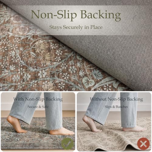 JOLLYVOGUE 9x12 Area Rugs for Living Room, Vintage Washable Rug, Brown - Image 4