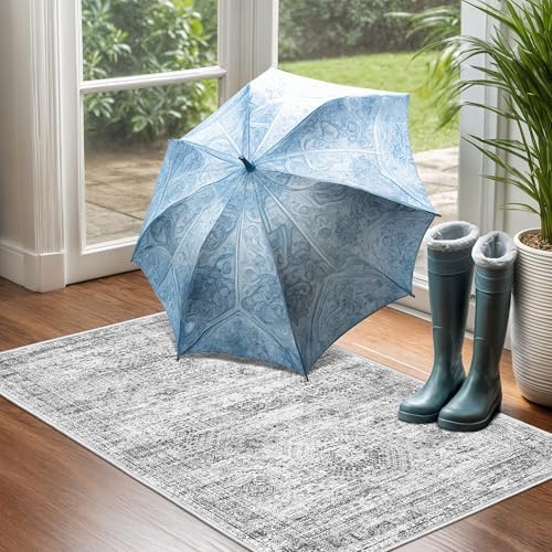 2x3 Rug Non Slip, Small Washable Entryway Rug,Grey - Image 4