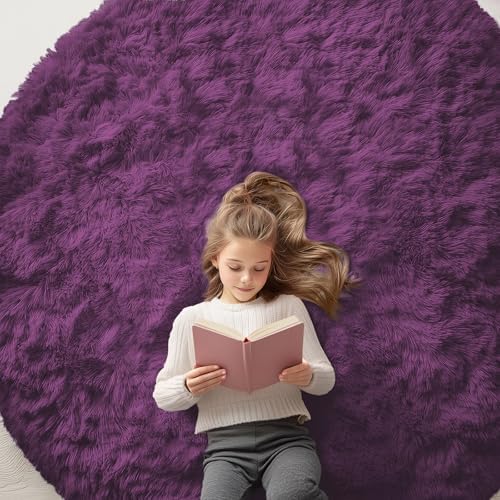 OLANLY Dark Purple Round Rugs for Bedroom - Machine Washable, 6 ft Circle Area Rugs for Living Room, Soft and Fluffy Shaggy Carpet for Teen Girl and Boys, Nursery Rooms, Dorms, Home Decor Aesthetic by OLANLY