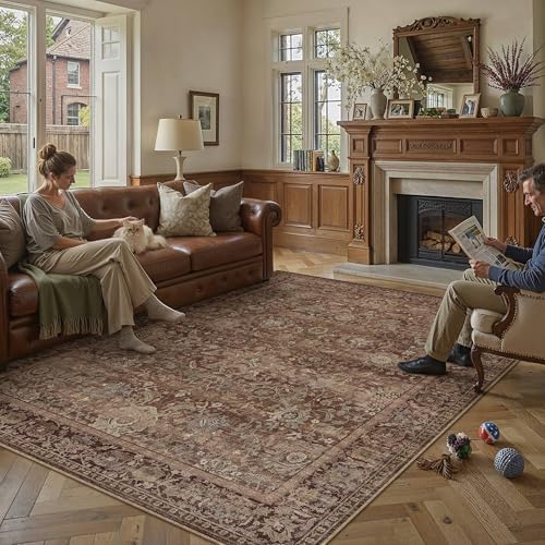 HUGEAR Area Rugs 8x10 Rust Red Vintage Rug for Living Room by HUGEAR