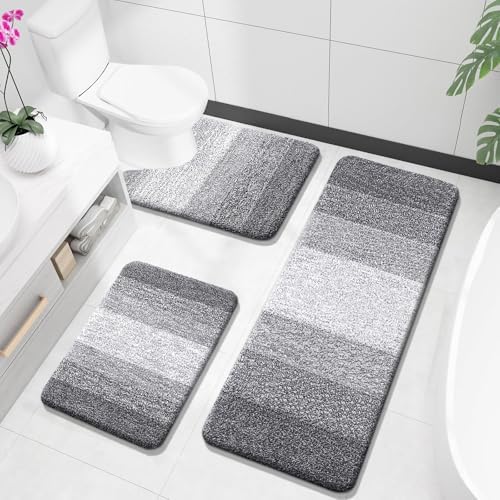 OLANLY Microfiber Bathroom Rugs Sets 3 Piece, Absorbent Bath Mats, Grey by OLANLY