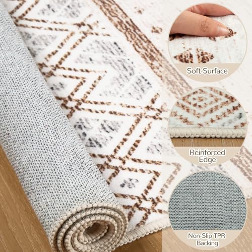3x5 Washable Area Rugs for Living Room Boho Bathroom Rug Cream/Brown/Pink - Image 3