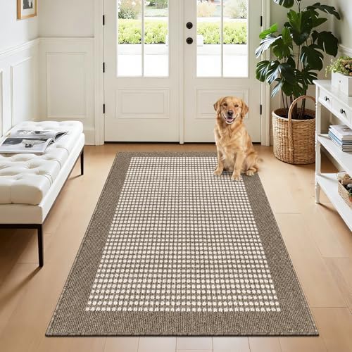 Ileading Indoor Door Mat 3x5ft, Absorbent Muddy Mats for Dogs, Low-Profile Entrance Large Welcome Mat with Non-Slip Rubber Backing, Washable Runner Carpet for Hallway,Entryway,Kitchen(Brown) by Ileading