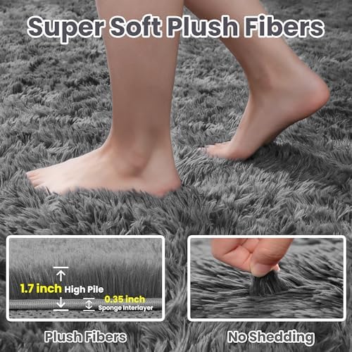 5x7 Fluffy Shag Area Rugs for Living Room Bedroom: Soft Carpet Light Gray - Image 5